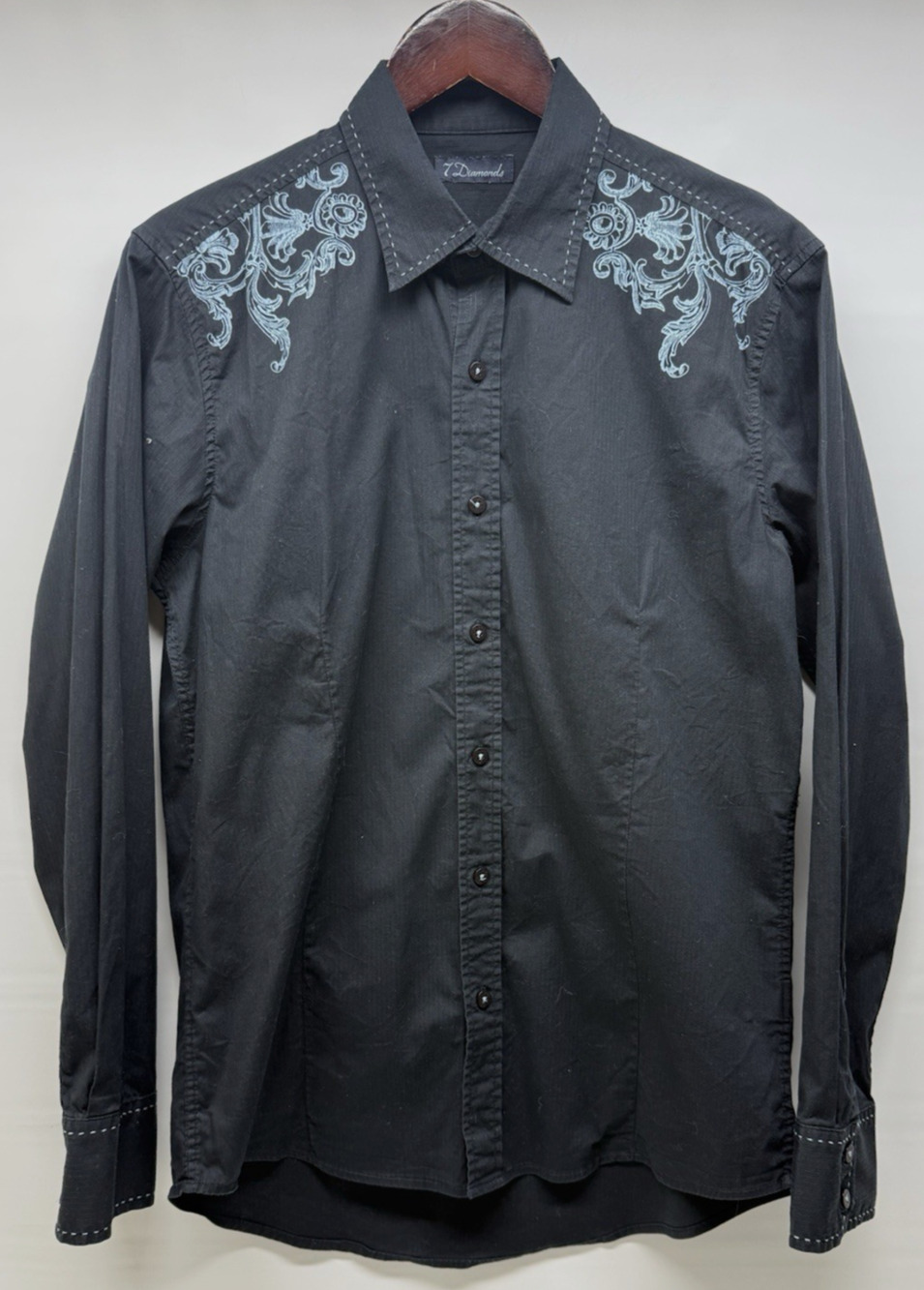 7 DIAMONDS Mens Medium Midnight Graphic Print Long Sleeve Button Front Shirt